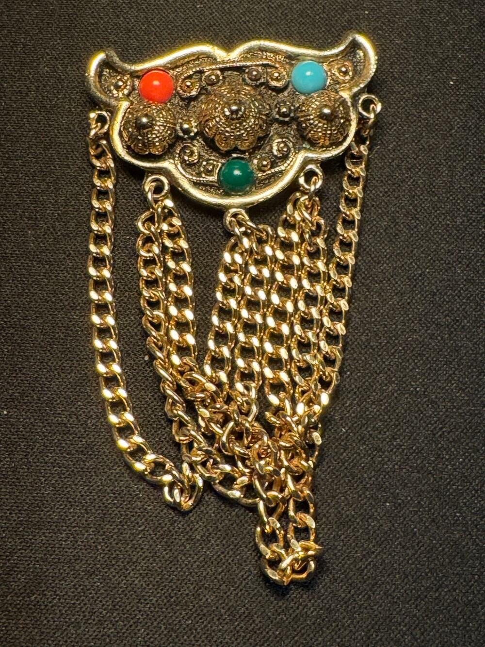 Emmons 1960's Chateaine Dangling Chains Brooch